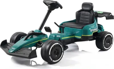 Immagine prodotto di Go-kart Aston Martin Formula 1 per bambini (3-6 anni) – Con licenza ufficiale, con pneumatici in EVA, freno a mano e cintura di sicurezza – Go-kart per bambini – Verde