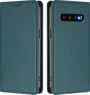 Image de Étui en cuir pour Samsung Galaxy S10, étui à rabat magnétique en cuirPolyuréthaneavec support, vert