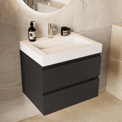 Produktbild von LOMAZOO ZARIVO Mattschwarz - Weißes Waschbecken - 60 cm