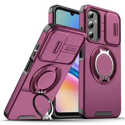 Obrázek produktu pro Dvouvrstvé pouzdro pro Samsung Galaxy A05S, s posuvným krytem fotoaparátu a magnetickým kroužkovým stojánkem Třešňově