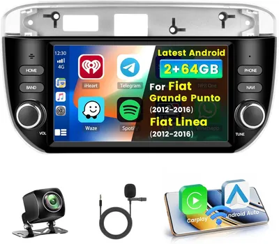 Image de Système stéréo 2+64 Go pour Fiat Grande Punto (2012-2016) / Fiat Linea (2012-2016), Android avec CarPlay sans fil et Android Auto, autoradio 7 pouces, compatible Bluetooth, Wi-Fi, FM et DSP