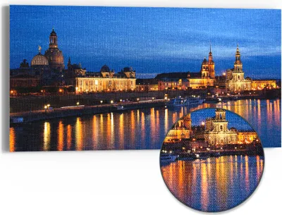 Produktbild von DEQORI Hybrid Leinwand Bild 60x30 cm 'Dresdner Abendglanz' Wandbild Glas flach modern