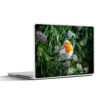 Produktbild von MuchoWow® Laptop Aufkleber Sticker Cover Blumen - Vogel - Rotkehlchen 25x18 cm - Laptop-Deko