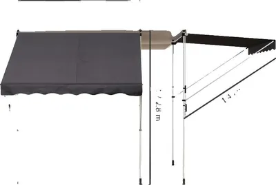 Obrázok produktu pre Slnečník, 180 g/m² polyester, 200x150 cm, nastaviteľná výška 1,7 - 2,8 m, manuálna markíza, dĺžka kľuky 1,2 m