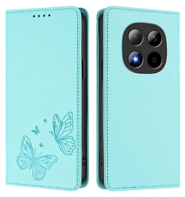 Image de Étui en cuir pour Xiaomi Redmi Note 15 Pro 5G, étui de protection type portefeuille en cuir gaufré motif papillon avec support, couleur turquoise