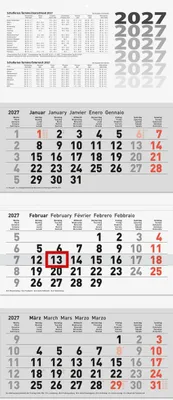 Produktbild von 2027 BRUNNEN Dreimonatskalender 32x74cm grau