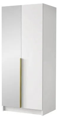 Produktbild von MIRJAN24 Kleiderschrank Bono II, Schlafzimmer, mit Spiegel, Drehtürenschrank, mit Kleiderstange, Modern, Garderobenschrank, Metallgriffe (Farbe: Weiß / Weiß + Gold)