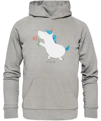 Produktbild von Mr. & Mrs. Panda Nachhaltiger Hoodie Einhorn Blume Größe XS - Heather Grey - Geschenk, Kapuzenpulli, Heiraten, Ehe, Hoody, Freund, Pullover, Sweatshirt, Kapuzenpullover