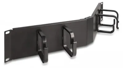 Produktbild von DeLOCK 19″ Kabelmanagement Rangierpanel mit 4 Bügeln 2 HE gewinkelt schwarz, Kabelmanagementtafel, Metall, Kunststoff, Schwarz, 1 Stück(e)