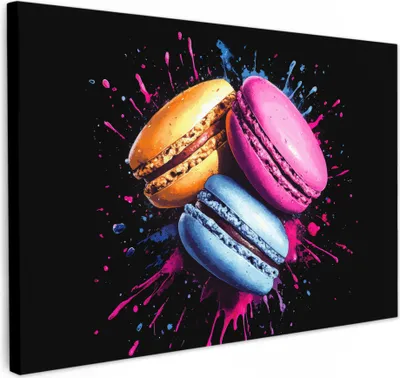 Produktbild von Leinwand Bilder 120x80 cm - Graffiti - Makronen, Wandbilder, Wanddeko Wohnzimmer, Bild
