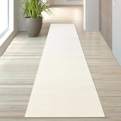 Obrázek produktu pro Recyklovaný koberec s jemnými vzory v krémové barvě Rozměry: 80 x 300 cm