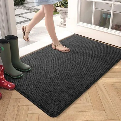 Produktbild von Unyqoos® Schmutzfangmatte 80 x 120 cm – waschbare Mikrofaser-Fußmatte, rutschfeste TPR-Unterseite, dünn für Eingang/innen, schwarz