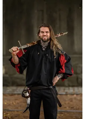 Produktbild von Landsknecht Mittelalterhemd "Albert" schwarz/rot XL