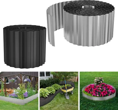 Produktbild von ACXIN Cortenstahl Rasenkante, Verzinktes Beetbegrenzung aus Metall Einfach zu Montieren, 15cm Hoch Flexibel Rasenkanten, Wurzelsperre Blumenbeet oder als Mähkante Länge Anpassbar(5M, Silber)