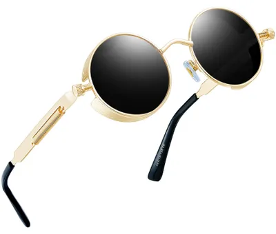 Produktbild von Joopin Steampunk Runde Sonnenbrille Herren Damen Hippie Retro Brille UV400