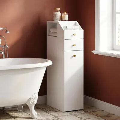 Produktbild von Badezimmerschrank klein, Nischenschrank Badezimmer | Badschrank schmal, Kleiner Schrank, Toilettenschrank mit Schubladen, mit Schublade auf Rollen