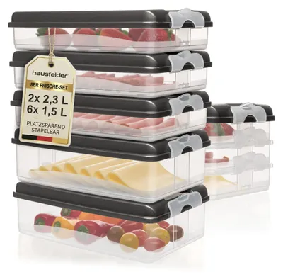 Produktbild von Aufschnittdosen Set mit Deckel, 6 x flach, 2 x hoch, Anthrazit