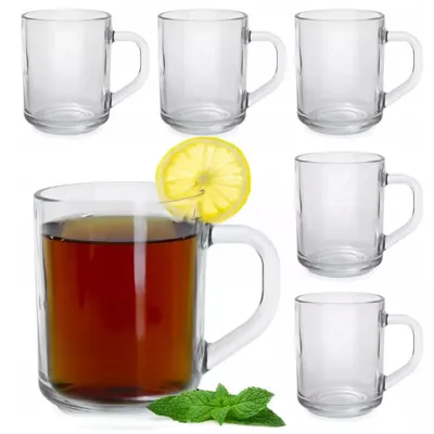 Zdjęcie produktu dla Szklanki do herbaty i kawy | 250 ml z uchwytem | Zestaw 6 sztuk | Kubki, szklanki do herbaty, szklanki do kawy, szklanki do grogu, szklanki do wody, szklanki do soków