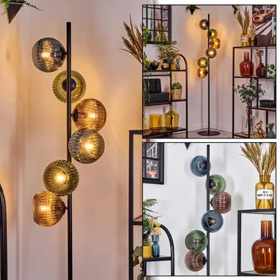 Produktbild von Cesaro Stehlampe aus MetallRiffelglas in Schwarz/Blau/Grün/Kupfer