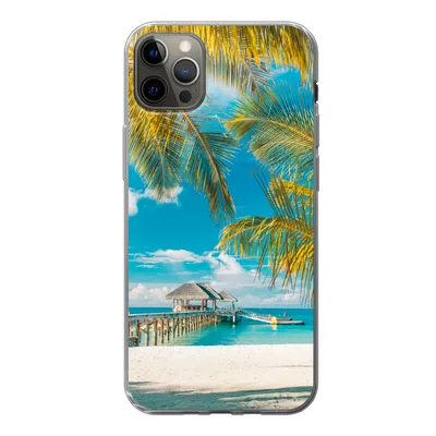 Produktbild von MuchoWow® Handyhülle Schutzhülle Hülle für iPhone 13 Pro Max Strand - Palme - Meer Silikon Softcase Handy Hülle - Mobiltelefon