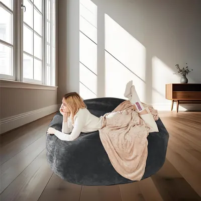 Produktbild von Sitzsack Weicher und Bequemer Sitzsackstuhl Sofa Lesestuhl für Schlafzimmer, Balkone und andere Orte 4FT Dunkgrau