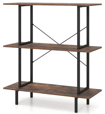 Produktbild von KOMFOTTEU 3-stöckiges Bücherregal, industrielles Standregal mit 3 offenen Regalen und stabilem Metallrahmen, freistehendes Aufbewahrungsregal, für Wohnzimmer, Schlafzimmer, Arbeitszimmer, Büro