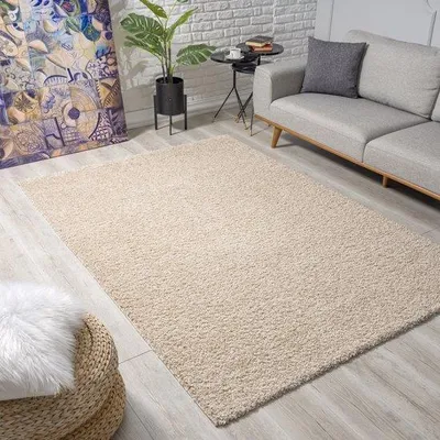 Productafbeelding van Unyqoos® Hoogpolig Shaggy Tapijt, Beige, 160x230 cm, 35 mm poolhoogte, 100% Soft-Touch polypropyleen, gemakkelijk te onderhouden, geschikt voor woonkamer en slaapkamer, gecertificeerd