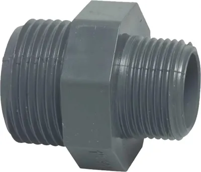 Produktbild von Profec Doppelnippel reduziert, PVC-U 1/2 Zoll AG x 3/8 Zoll AG, 10 bar, grau