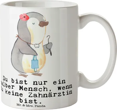 Produktbild von Mr. & Mrs. Panda Keramiktasse Zahnärztin Herz - Weiß - Geschenk, Trinkbecher, Teetasse, Pott, kaffeebecher keramik, Bürobecher, Tasse