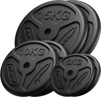 Image de Marbo Sport Ensemble de 60 kg de disques d'haltères Slim en fonte Poids en fonte avec perçage de ø30/31 mm / 2 x 15 kg + 2 x 10 kg + 2 x 5 kg