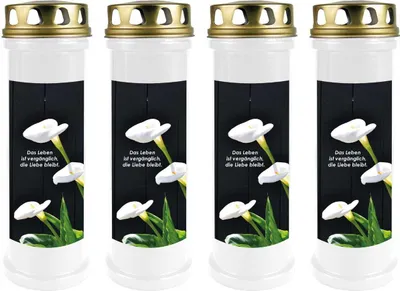 Obrázek produktu pro Hrobová svíčka bílá, balení 4 ks, doba hoření: 100 hodin (na svíčku), motiv: Calla 2