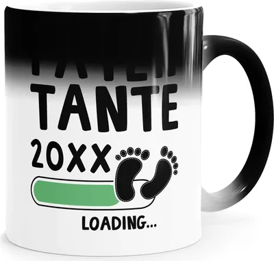Produktbild von Kaffee-Tasse Patentante loading Thermoeffekt Zaubertasse Geschenk für werdend Patentante Ankündigung Schwangerschaft Geburt Baby MoonWorks® weiss-gruen Magic-Tasse