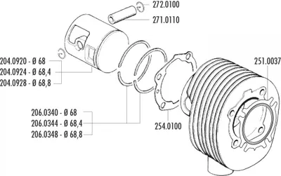 Produktbild von Kolben Satz Polini 207ccm 68mm für Vespa 200 PE, PX