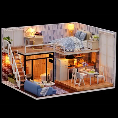 Produktbild von Puppenhaus,Haus-Spielzeug-Bausatz,Perfektes DIY-Geschenk,DIY-Puppenhaus,Handgemachtes Puppenhaus,Miniaturhaus,Spieluhr,Puppenhaus mit Musik