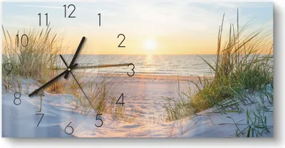 Produktbild von DEQORI Glasuhr 60x30 cm Zahlen 'Abendsonne an der Ostsee' Wanduhr Glas Uhr Design leise