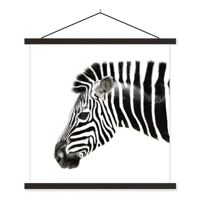 Produktbild von MuchoWow® Textilposter Zebra - Tiere - Weiß 120x120 cm mit schwarzem Rahmen - Aufhängungsset