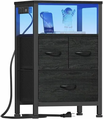 Produktbild von Nachttisch mit LED-Beleuchtung, Ladestation und Stauraum für das Schlafzimmer