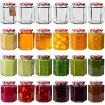 24er-Pack 450 ml sechseckige Glaseinmachgläser mit Deckeln