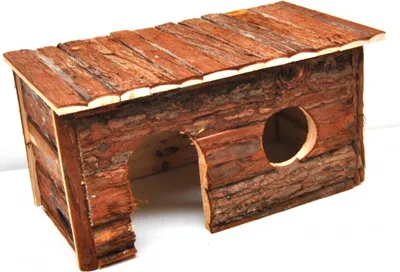 Produktbild von Ollesch Holzrindenhaus für Meerschweinchen & Kaninchen, natürlich & unbehandelt, zum Knabbern geeignet, ca. 40x23x20 cm, mit großem Eingang & rundem Fenster