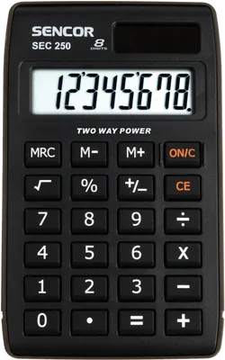Obrázek produktu pro SENCOR SEC 250/ 8 Kapesní kalkulačka, velký 8-mi místný LCD displej, výpočet odmocniny, procent, třítlačítková nezávislá paměť, duální napájení