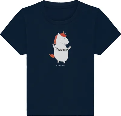 Produktbild von Mr. & Mrs. Panda Organic Baby Shirt Einhorn Dankeschön 6. - 12. Monat - French Navy - Geschenk, Kinder,  T-Shirt, Oberteil, Unicorn, Danksagung, Einhörner, Vielen Dank