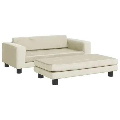 Immagine prodotto di Divano per bambini con poggiapiedi crema 100x50x30 cm in velluto