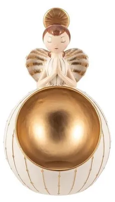 Kerzenhalter Engel, handbemalt, Gold/Beige, 12 cm