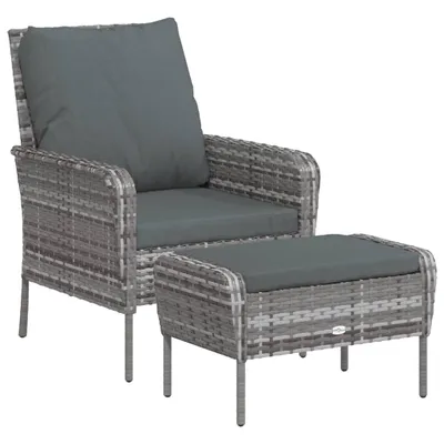 Produktbild von Gartenstuhl mit Fußhocker Grau Poly Rattan
