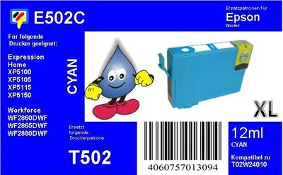 Produktbild von 502XL TiDis Tintenpatrone cyan mit 12 ml Inhalt ersetzt T02W24010