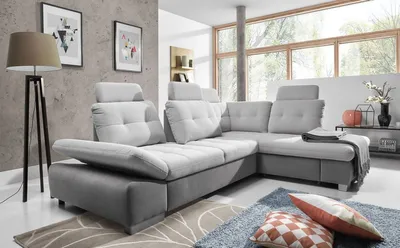 Produktbild von Ecksofa Schlafsofa REMON XL Grau/ Hellgrau Ottomane Rechts
