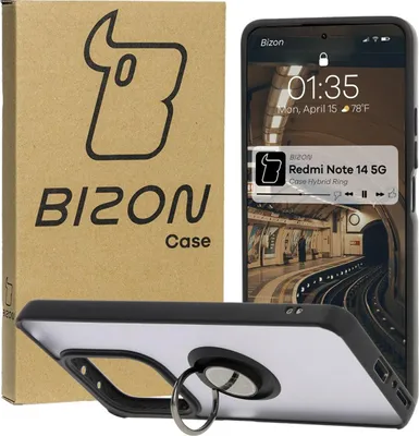 Produktbild von Bizon Case Hybrid Ring Fingerringhülle für Xiaomi Redmi Note 14 5G, Rauch mit schwarzem Rahmen