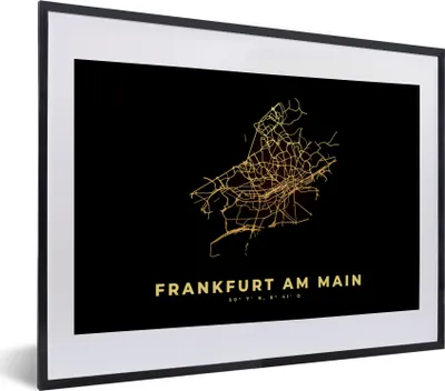 Produktbild von MuchoWow® Gerahmtes Poster Karte - Gold - Frankfurt - Stadtplan - Karte 40x30 cm - Poster mit Schwarzem Bilderrahmen Wandposter Rahmen Foto Bilder - Bilderrahmen - Poster im Rahmen