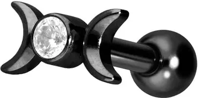 Produktbild von Ohrpiercing Titan Ohrpiercing mit Innengewinde 2 MONDE + KRISTALL Schwarz Stablänge: 6mm