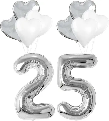 Produktbild von Folienballon Set 25 Jahre, 76 cm und 45 cm, Silber und Weiß, Partydekoration für Jubiläen